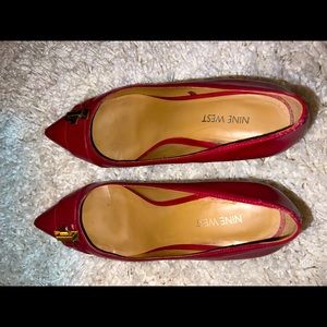 Leather, size 8, red kitten heels